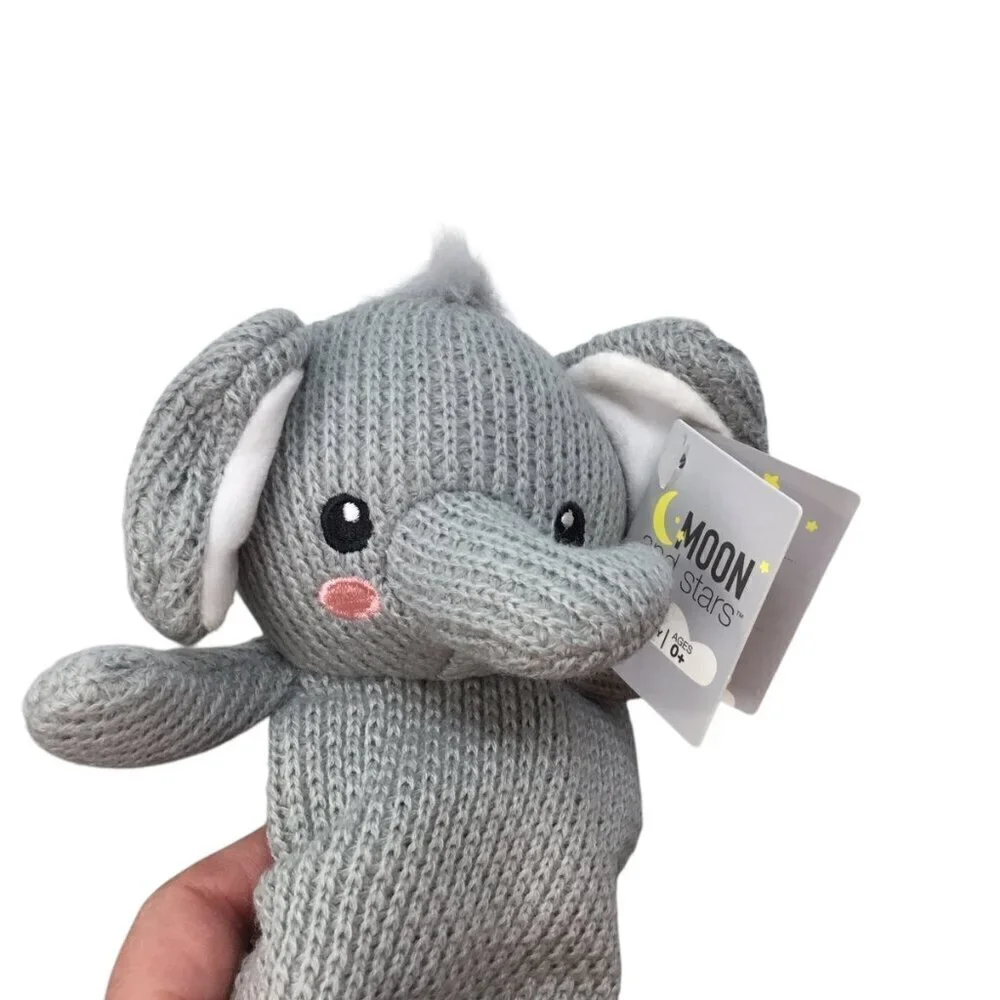 Moon and Stars Elephant NWT Lovey Security Blanket Gray Knit Plush